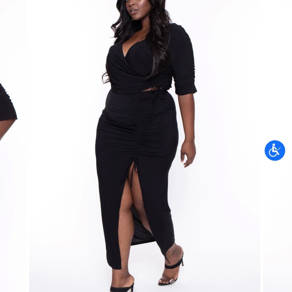 Two piece ruched maxi skirt and top set